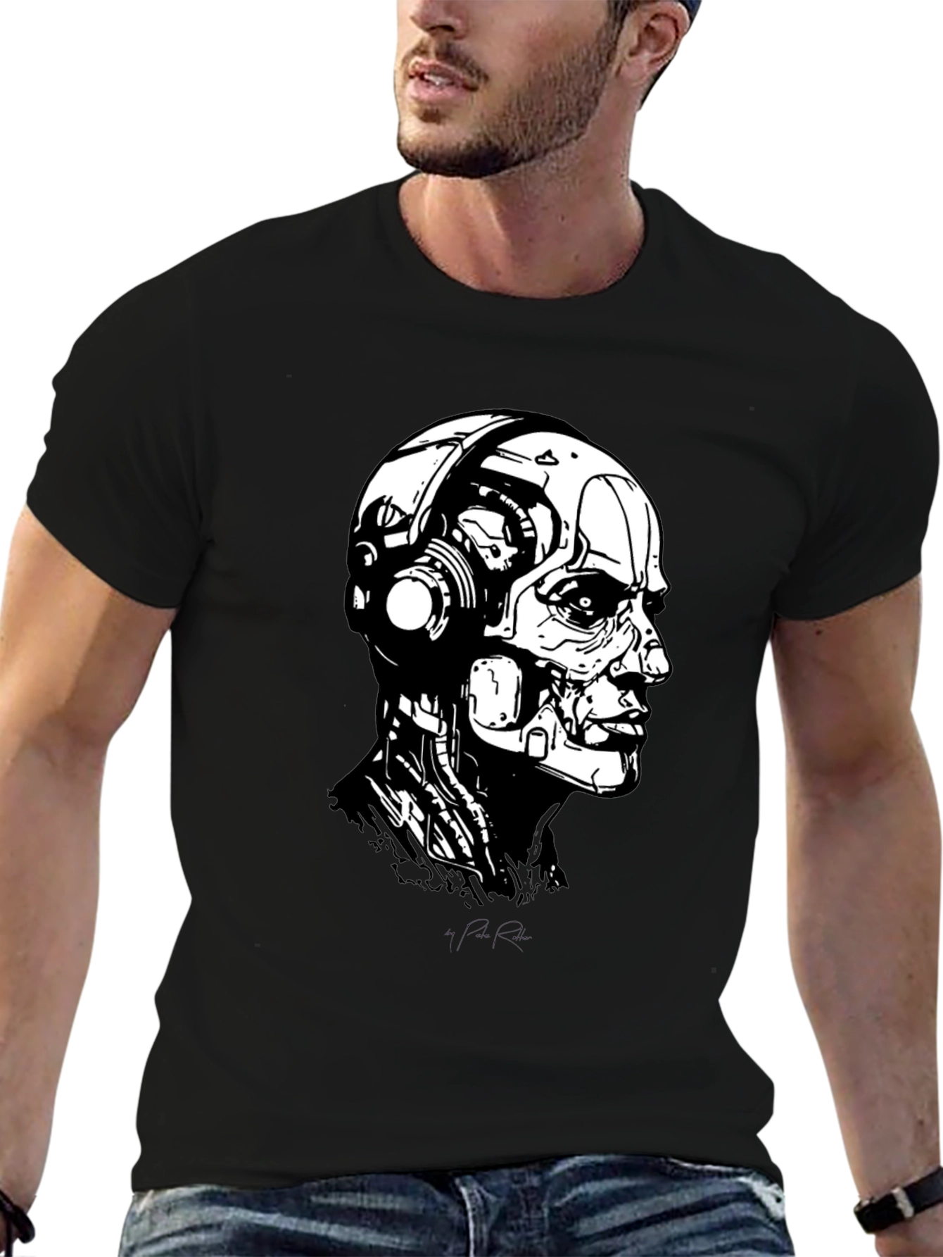 Cyberpunk Robot Head Black T-Shirt