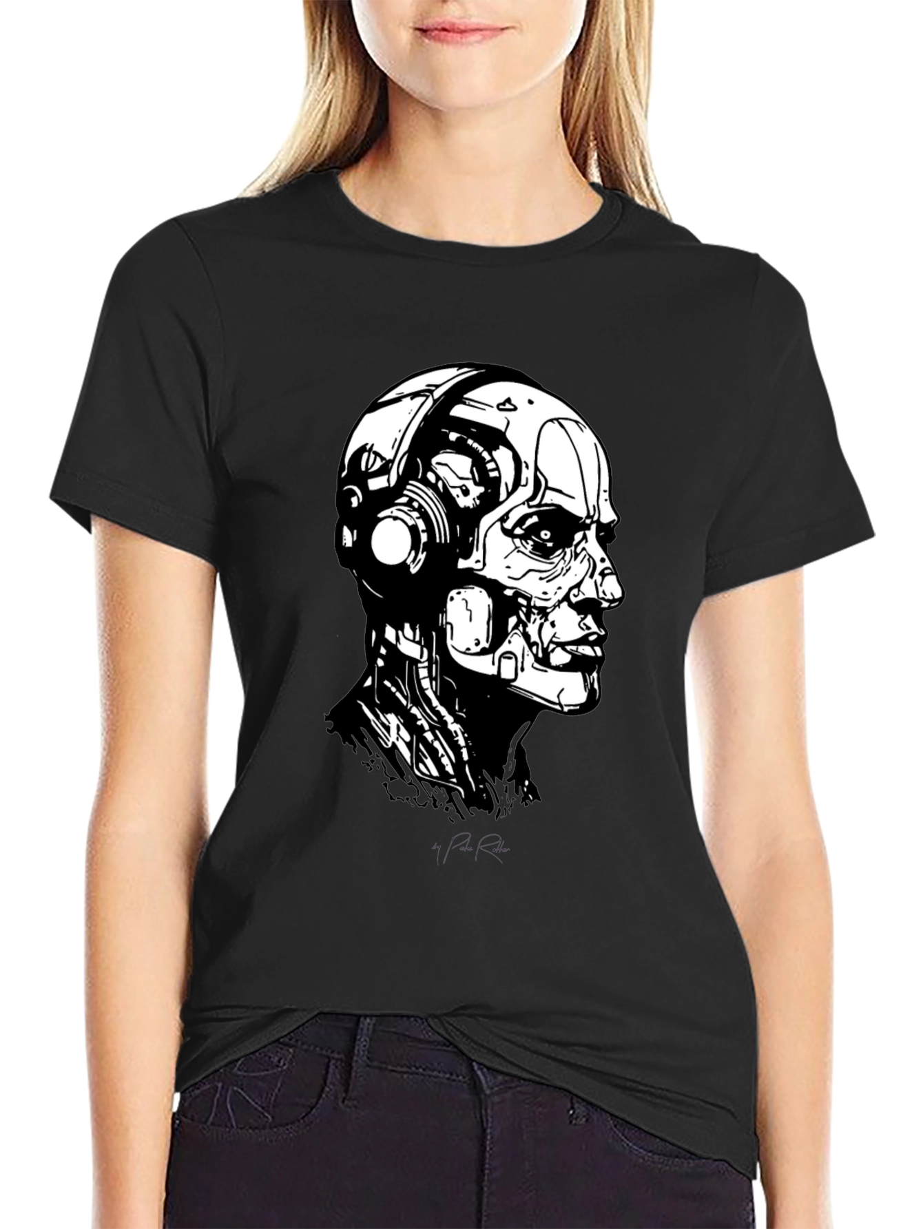 Cyberpunk Robot Head Black T-Shirt