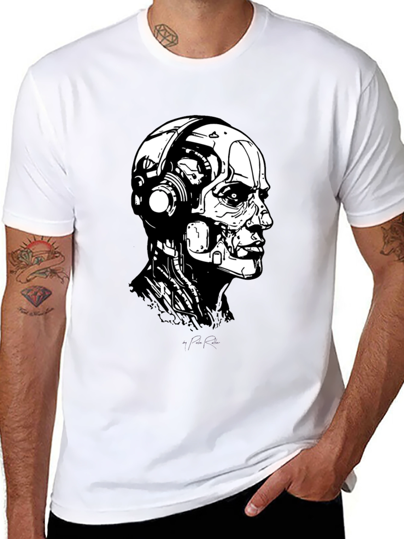 Cyberpunk Robot Head Black T-Shirt