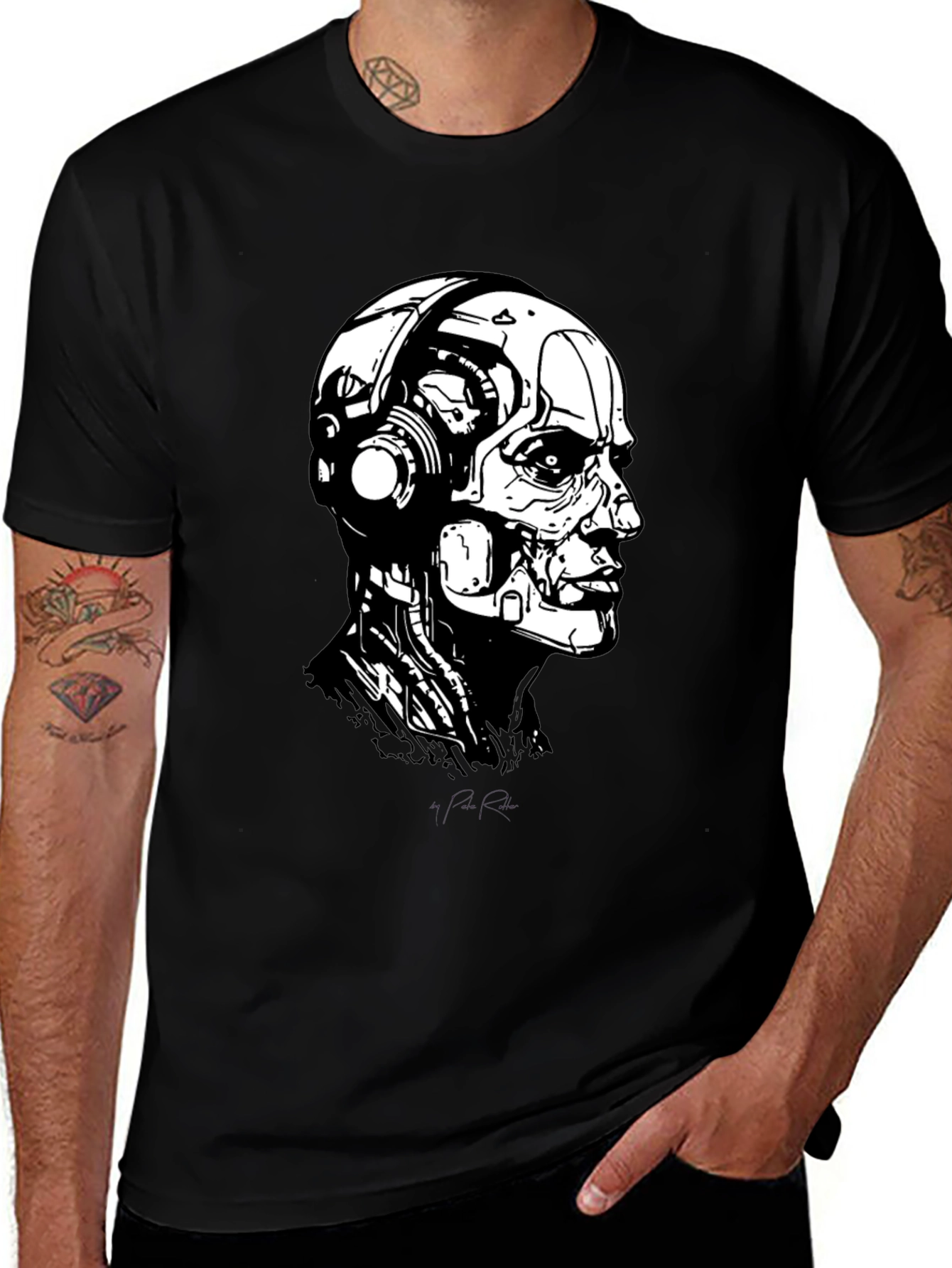 Cyberpunk Robot Head Black T-Shirt