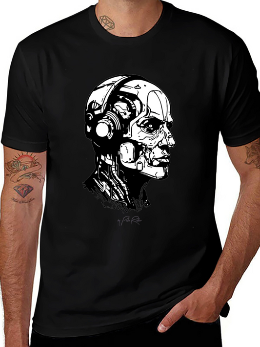 Cyberpunk Robot Head Black T-Shirt