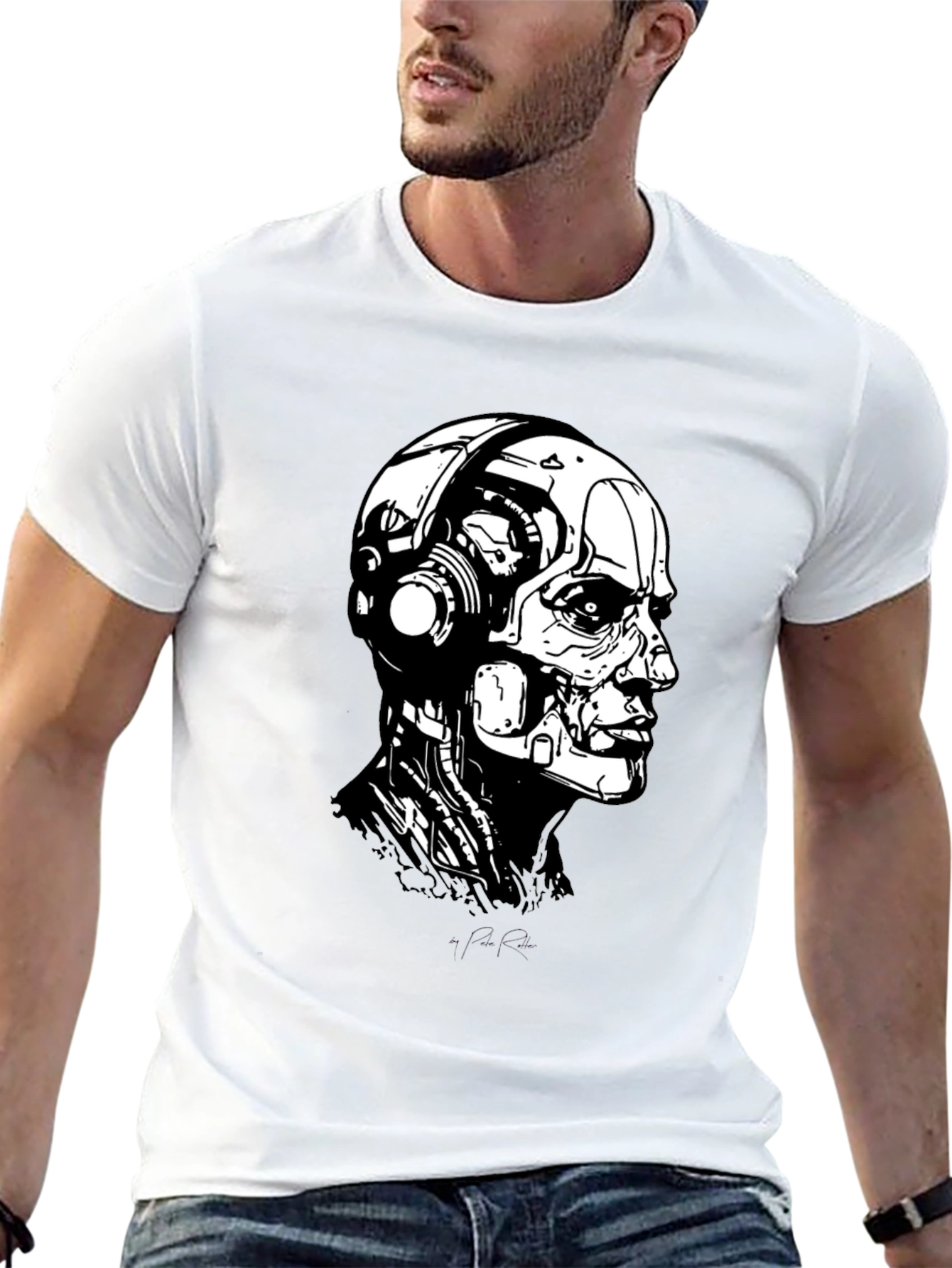 Cyberpunk Robot Head Black T-Shirt