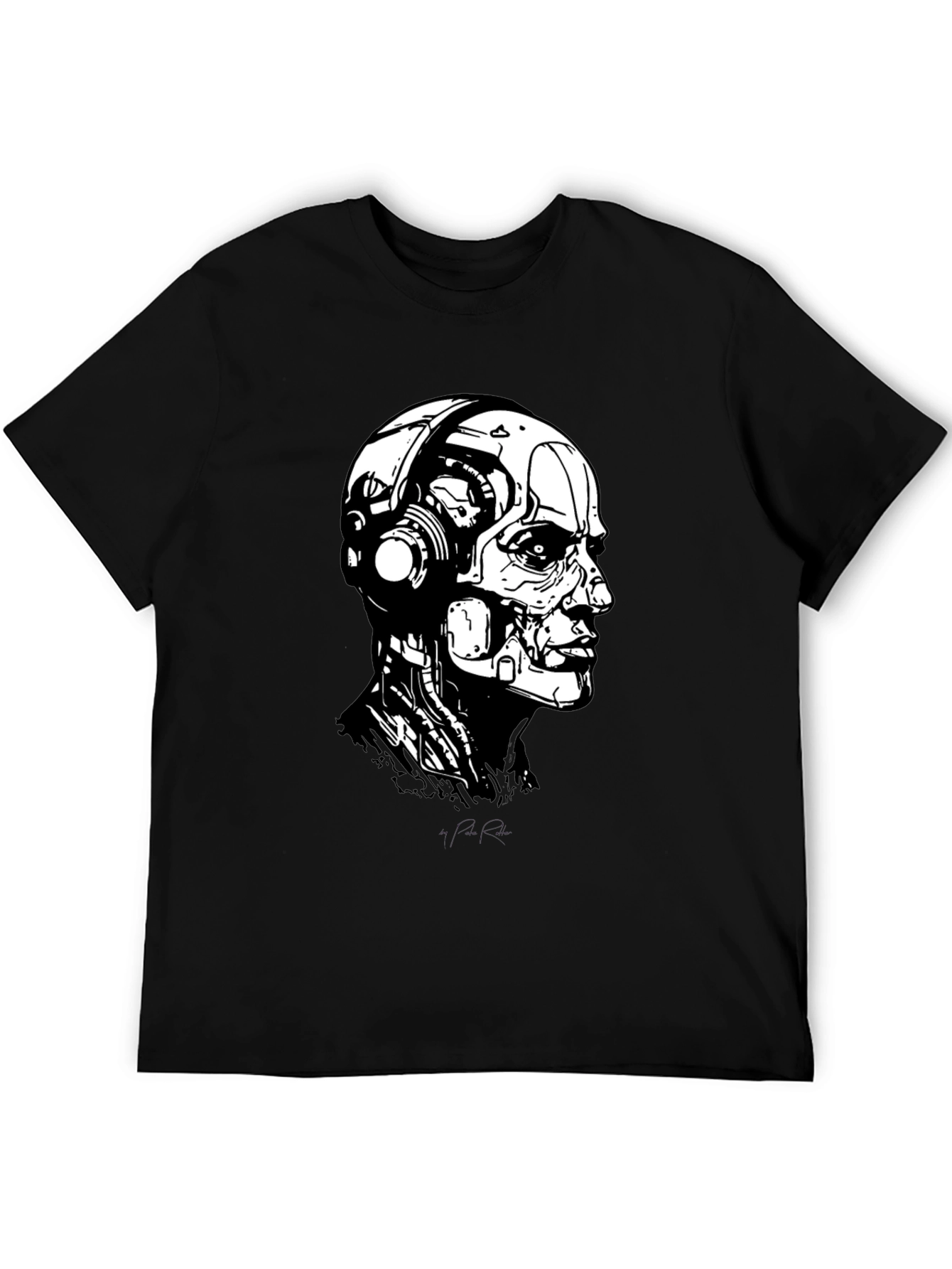Cyberpunk Robot Head Black T-Shirt