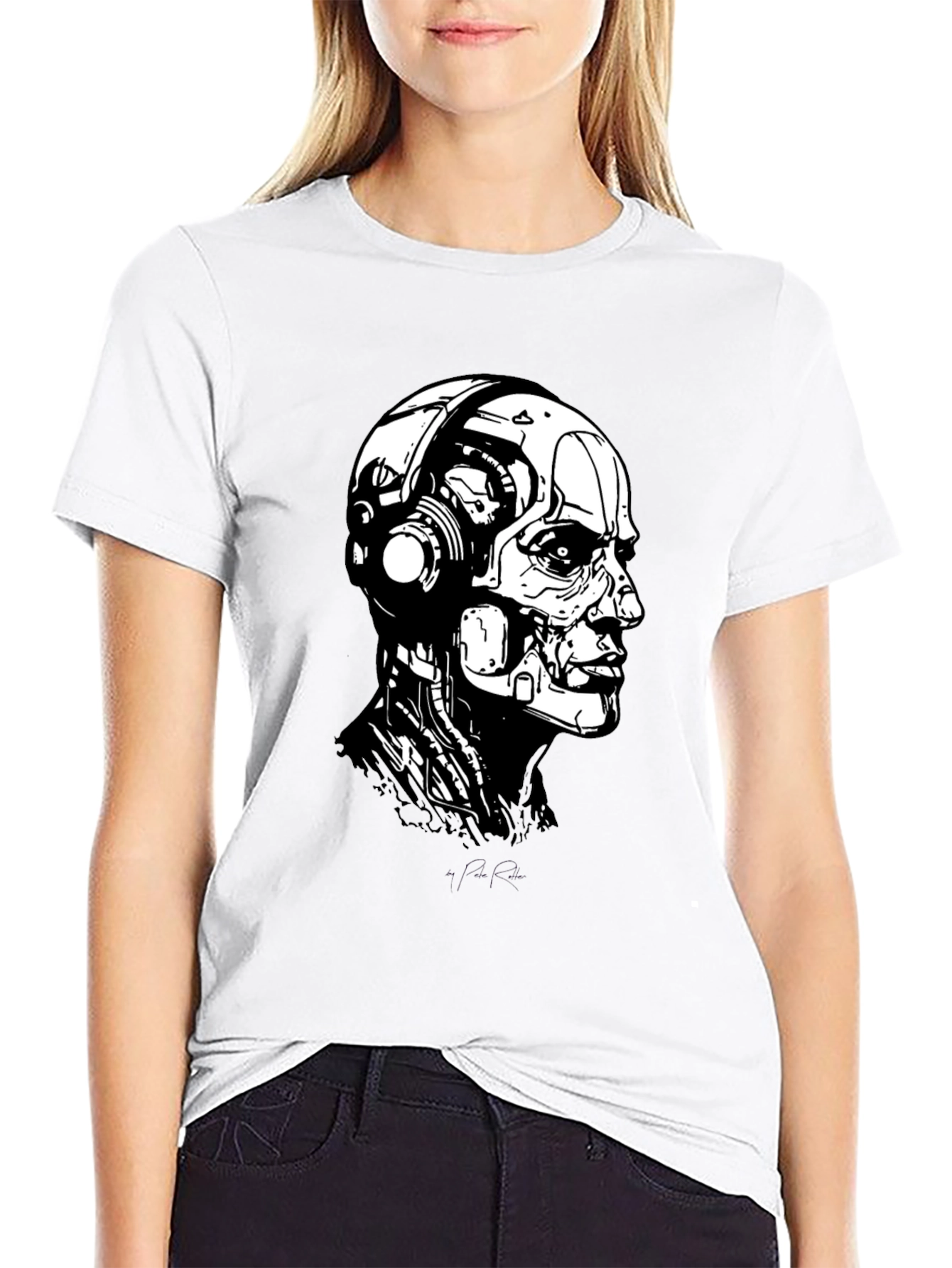 Cyberpunk Robot Head Black T-Shirt