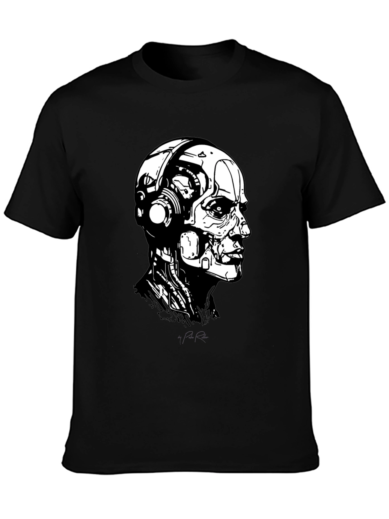 Cyberpunk Robot Head Black T-Shirt