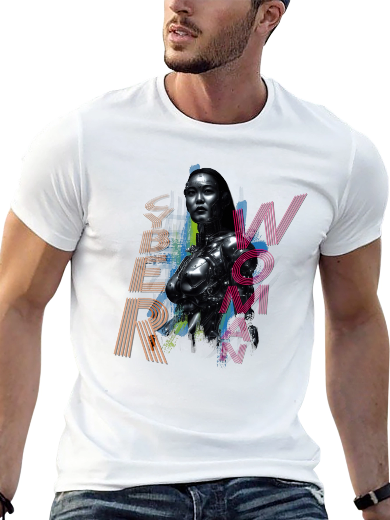 Cyber Woman Graphic Tee - Sci-Fi Fashion