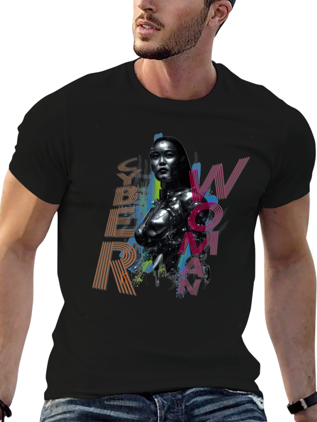Cyber Woman Graphic Tee - Sci-Fi Fashion