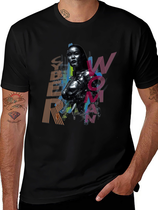 Cyber Woman Graphic Tee - Sci-Fi Fashion