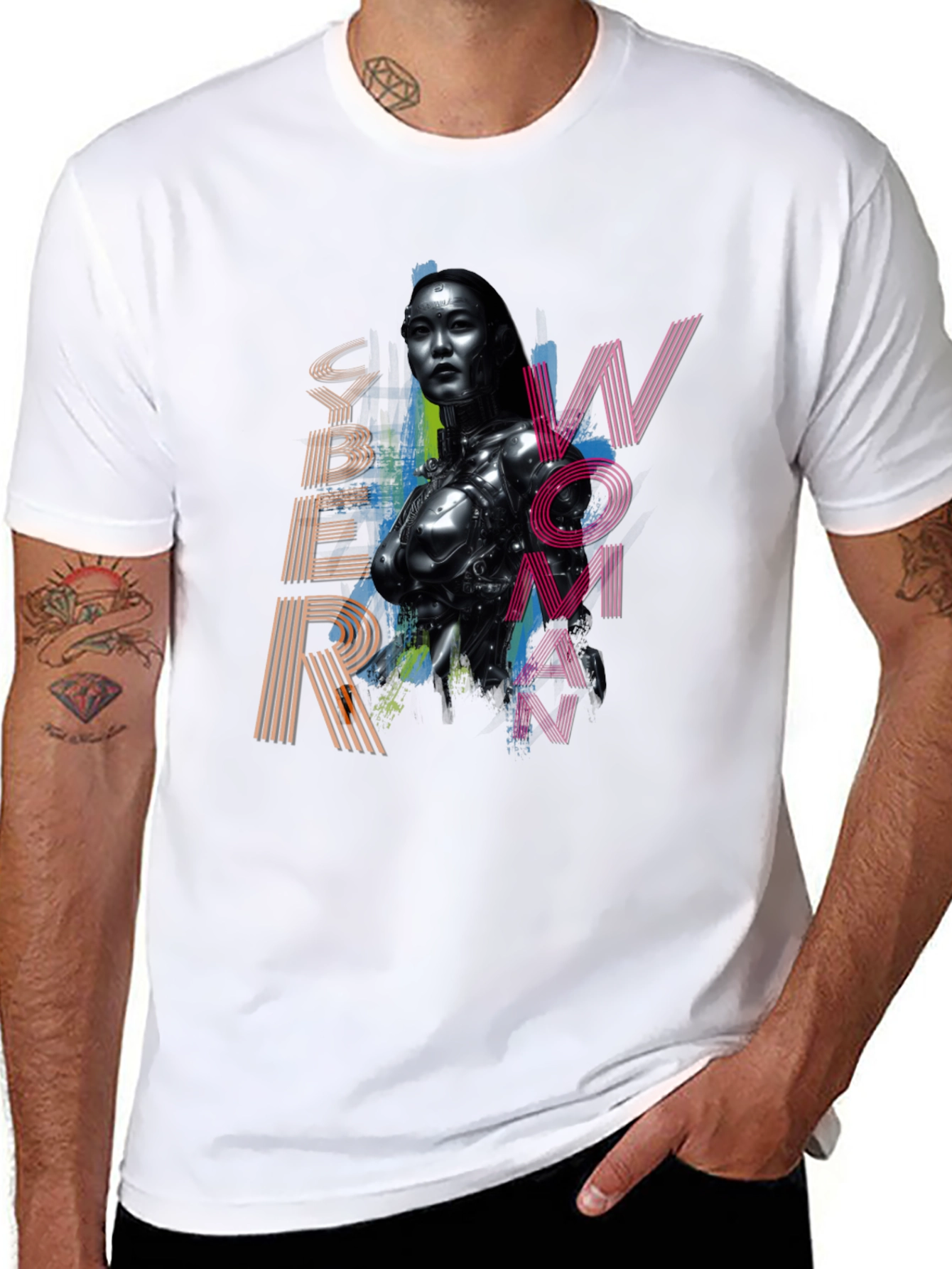 Cyber Woman Graphic Tee - Sci-Fi Fashion