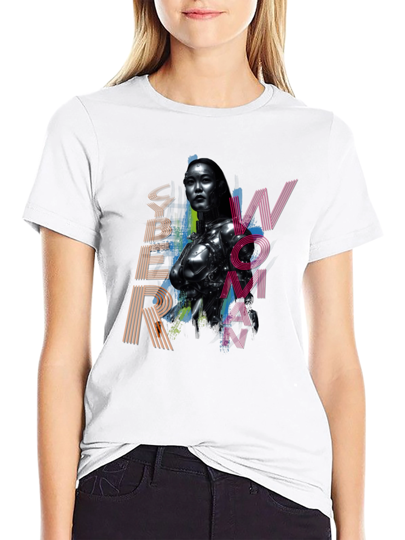 Cyber Woman Graphic Tee - Sci-Fi Fashion