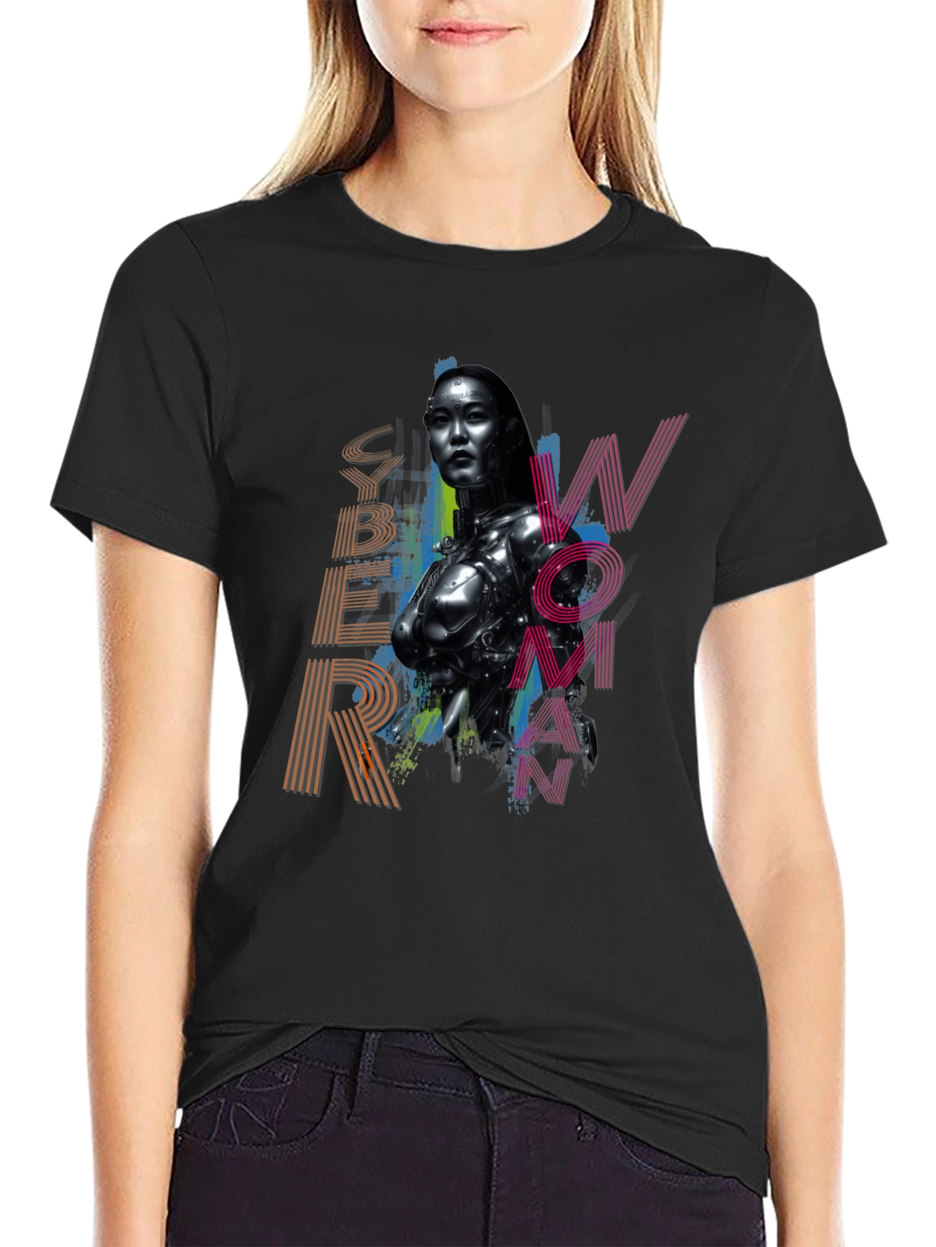 Cyber Woman Graphic Tee - Sci-Fi Fashion