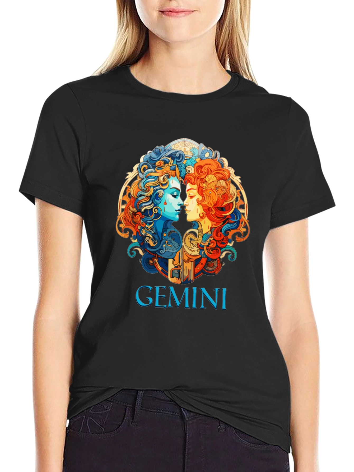 Gemini Zodiac Graphic T-Shirt - Black