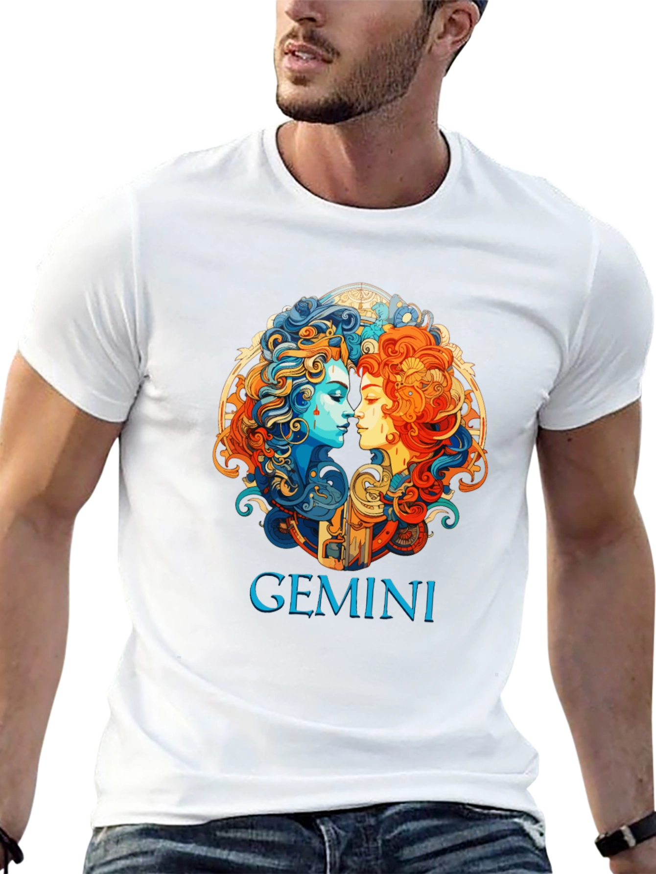 Gemini Zodiac Graphic T-Shirt - Black