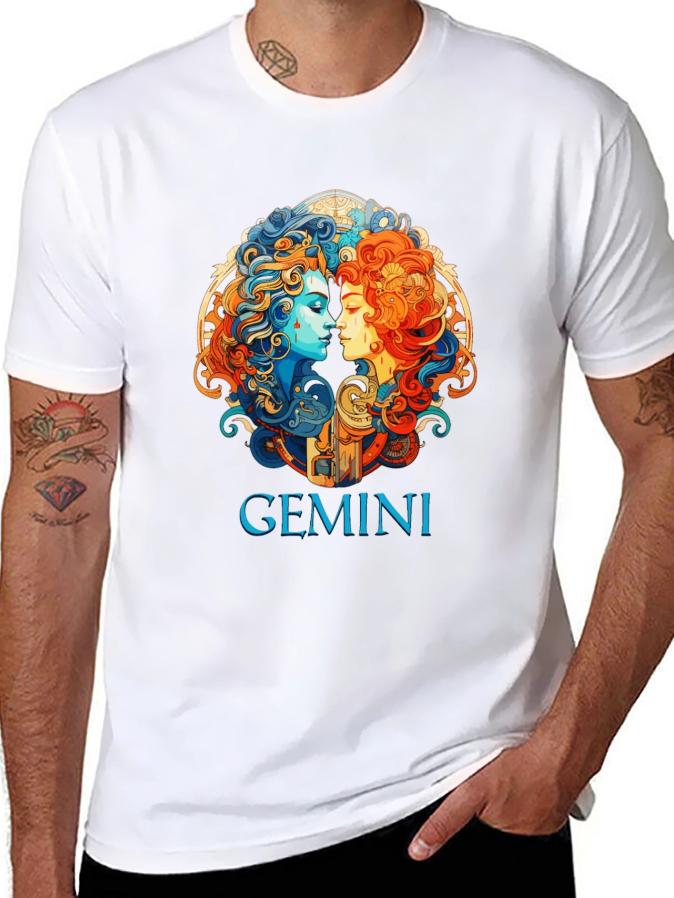 Gemini Zodiac Graphic T-Shirt - Black