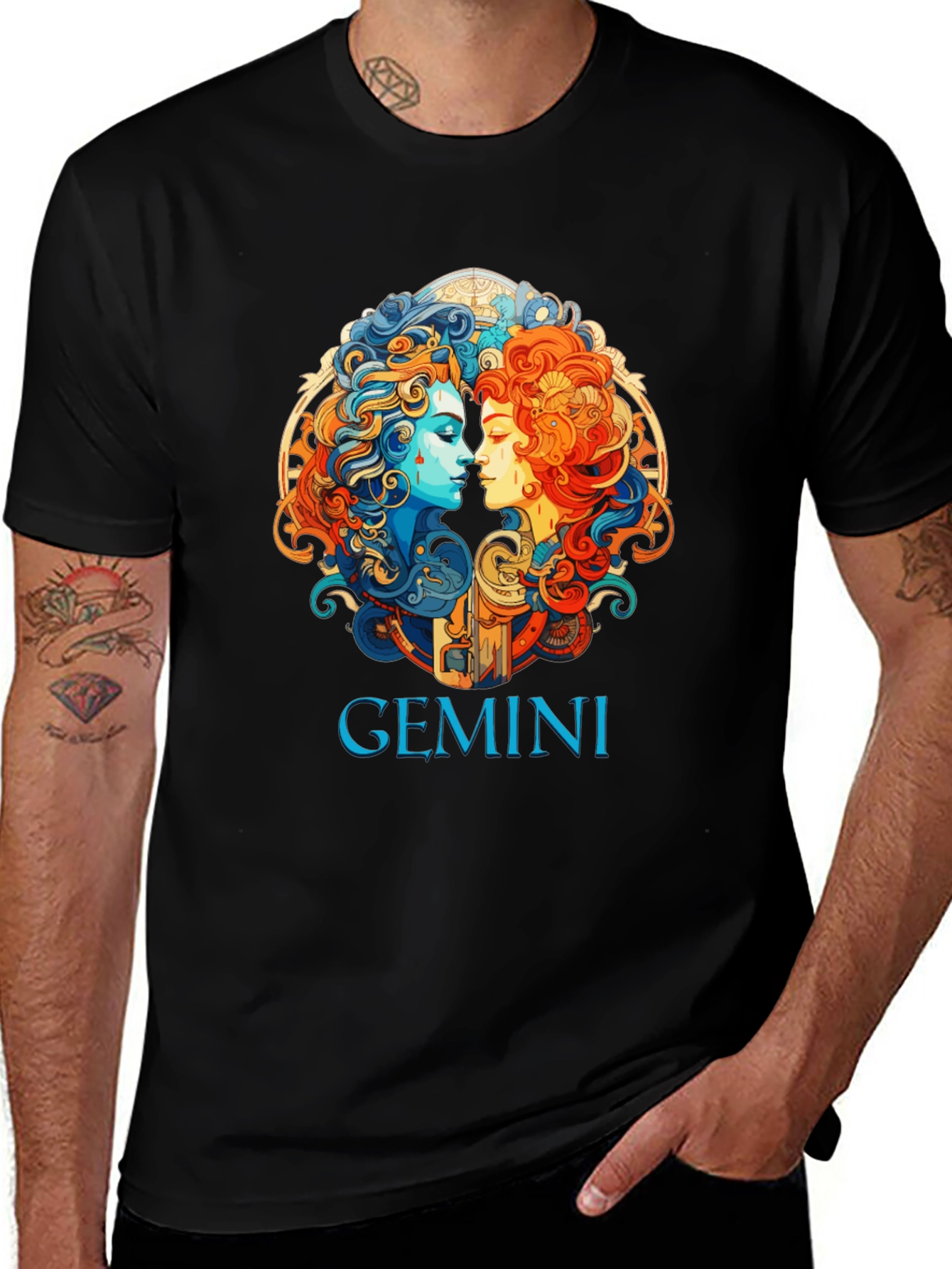 Gemini Zodiac Graphic T-Shirt - Black