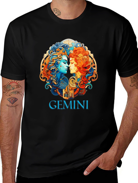 Gemini Zodiac Graphic T-Shirt - Black