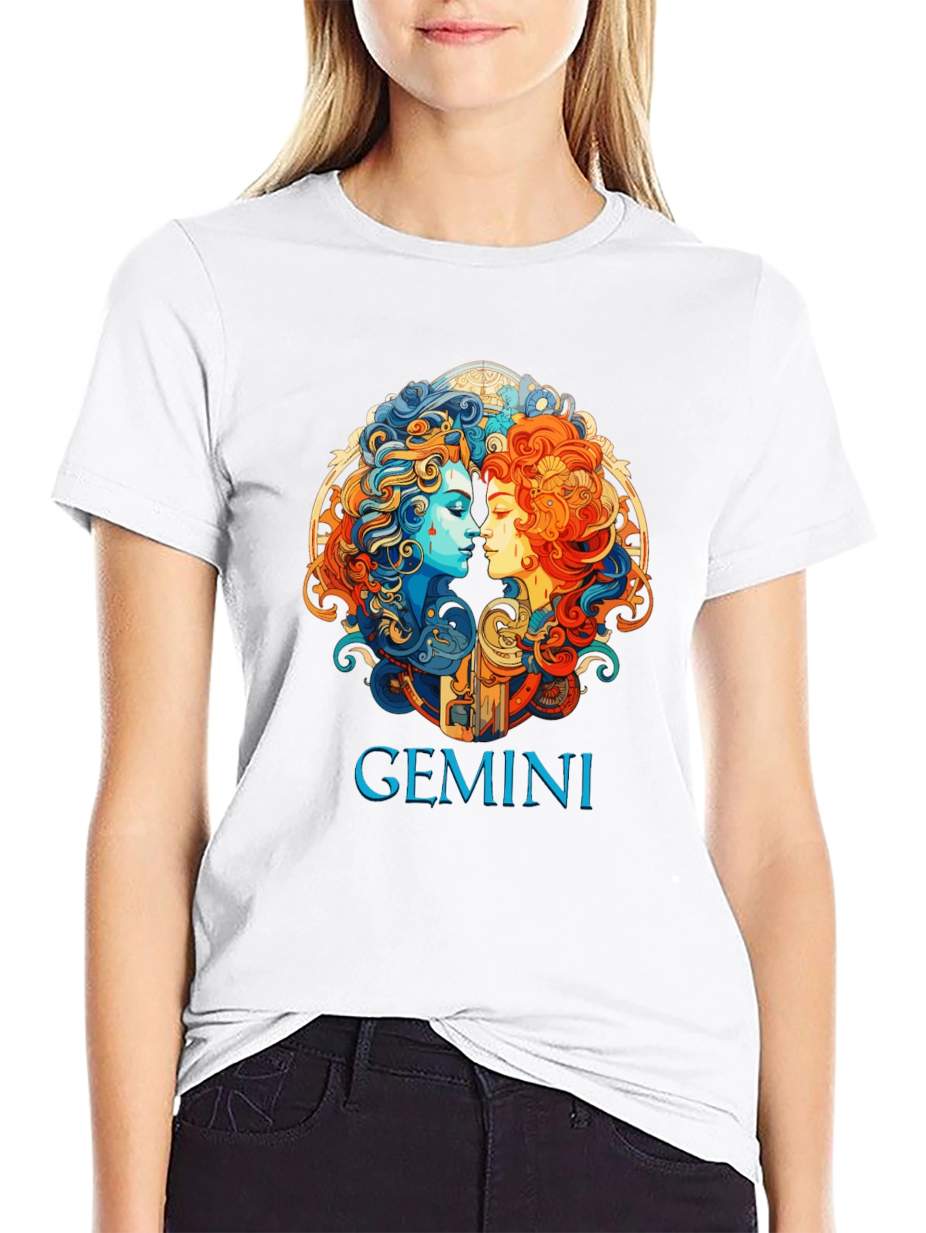 Gemini Zodiac Graphic T-Shirt - Black