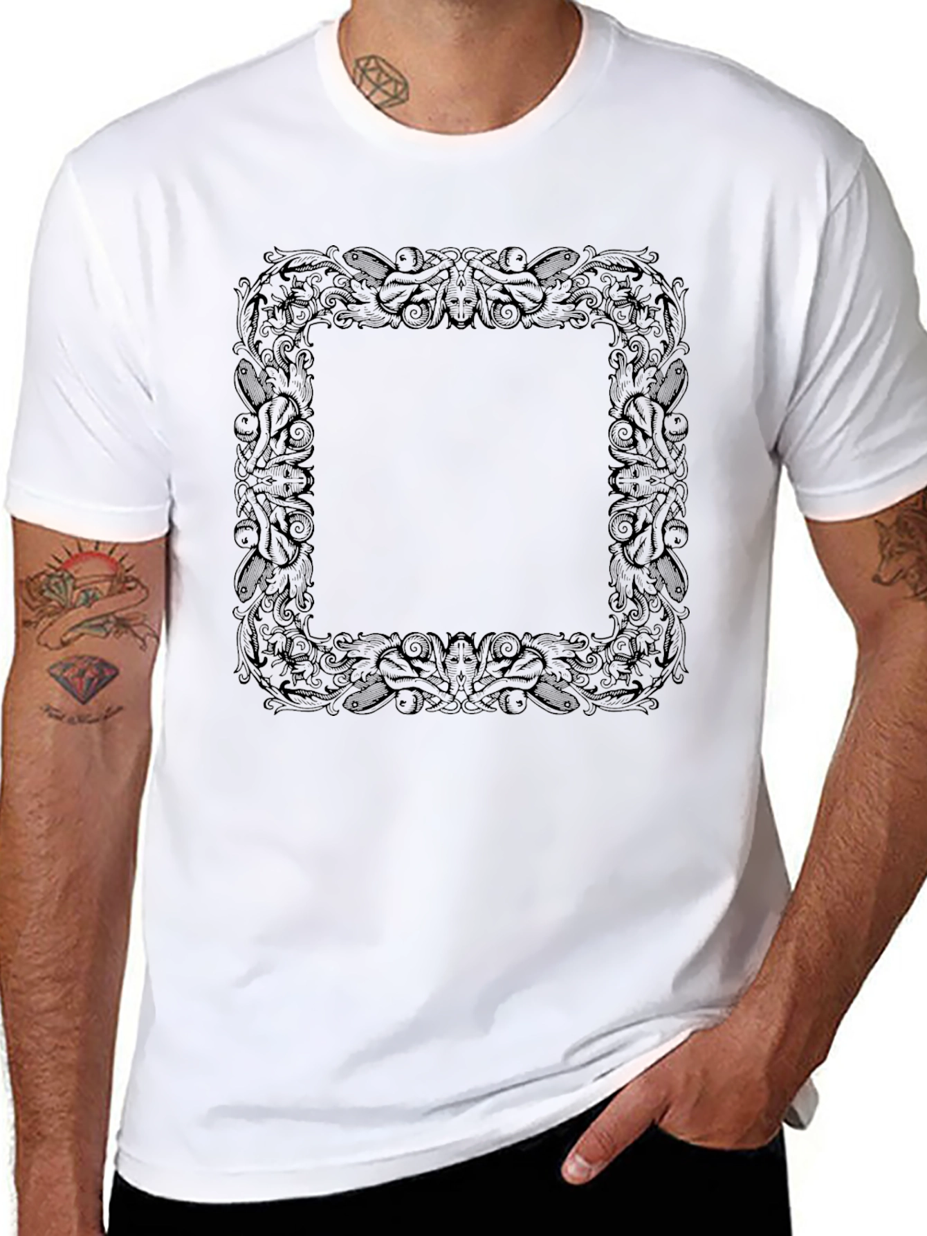 Ornate Square Graphic Tee - Classic Black