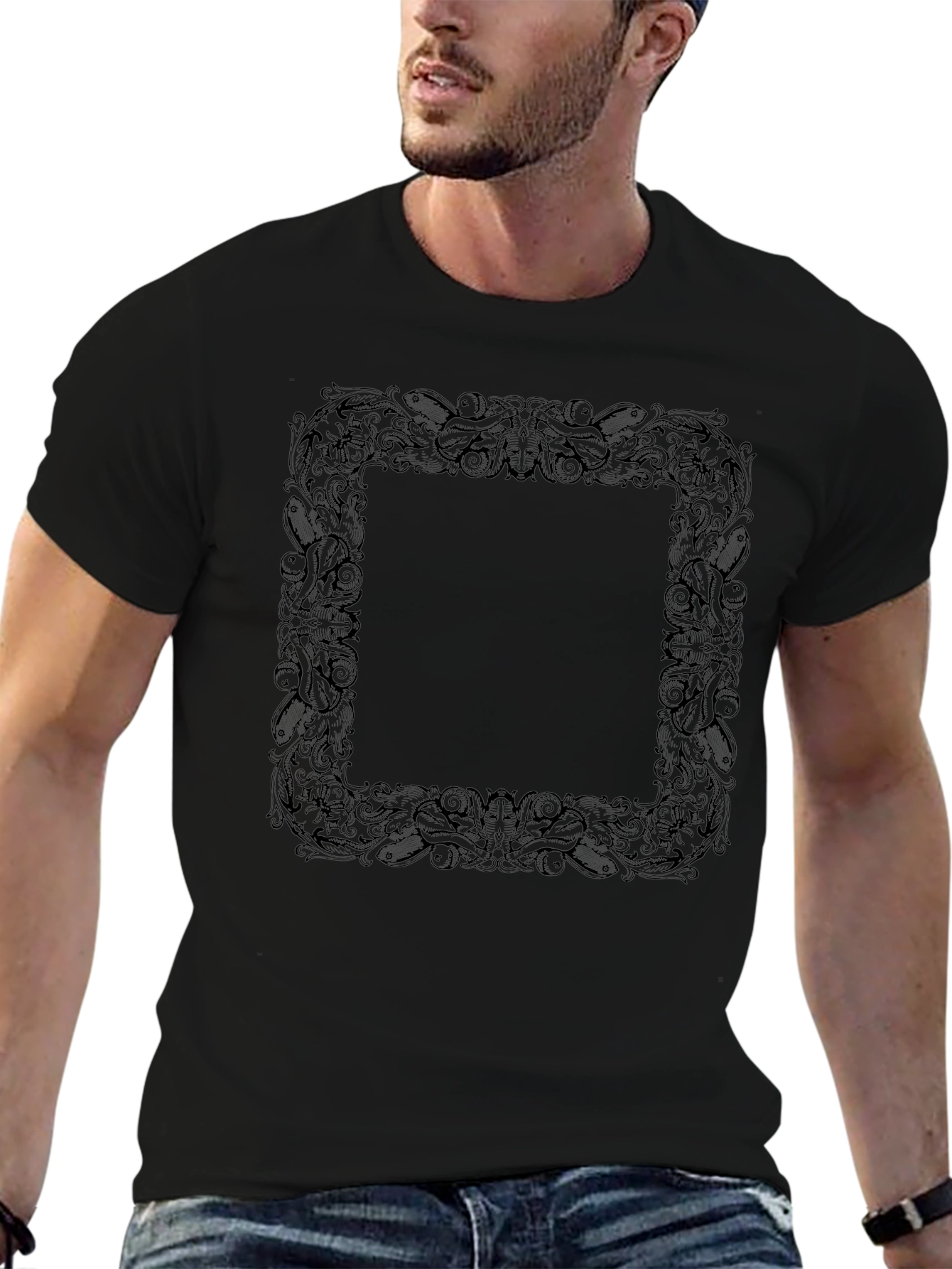 Ornate Square Graphic Tee - Classic Black