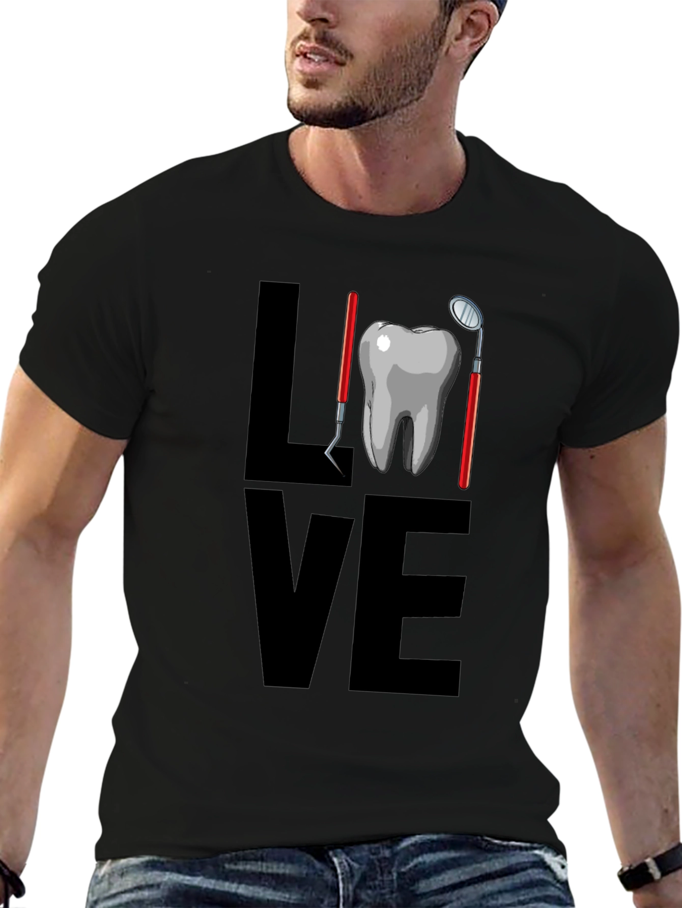 Dental Love Graphic Tee - Black Cotton T-Shirt