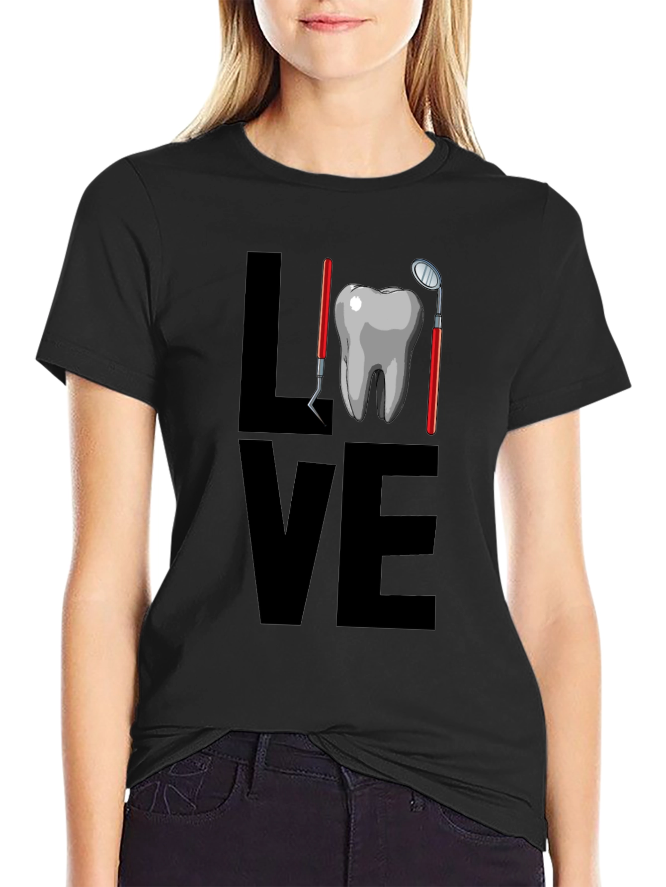Dental Love Graphic Tee - Black Cotton T-Shirt