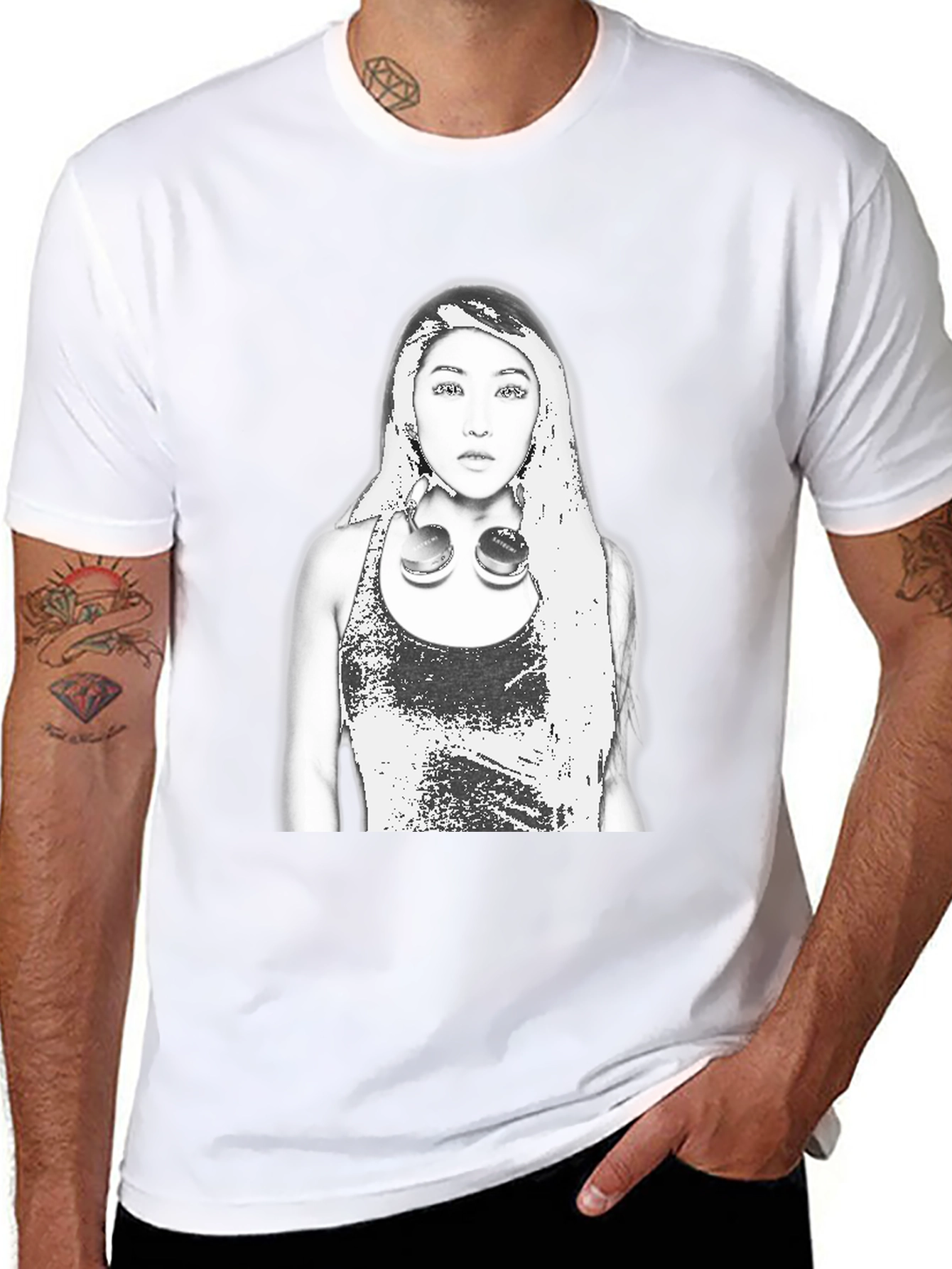 Edgy Graphic Tee - Woman with Headphones Design