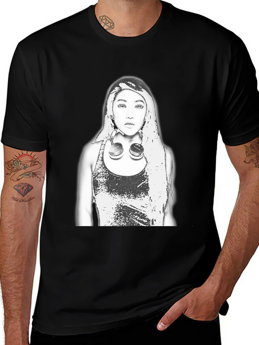 Edgy Graphic Tee - Woman with Headphones Design