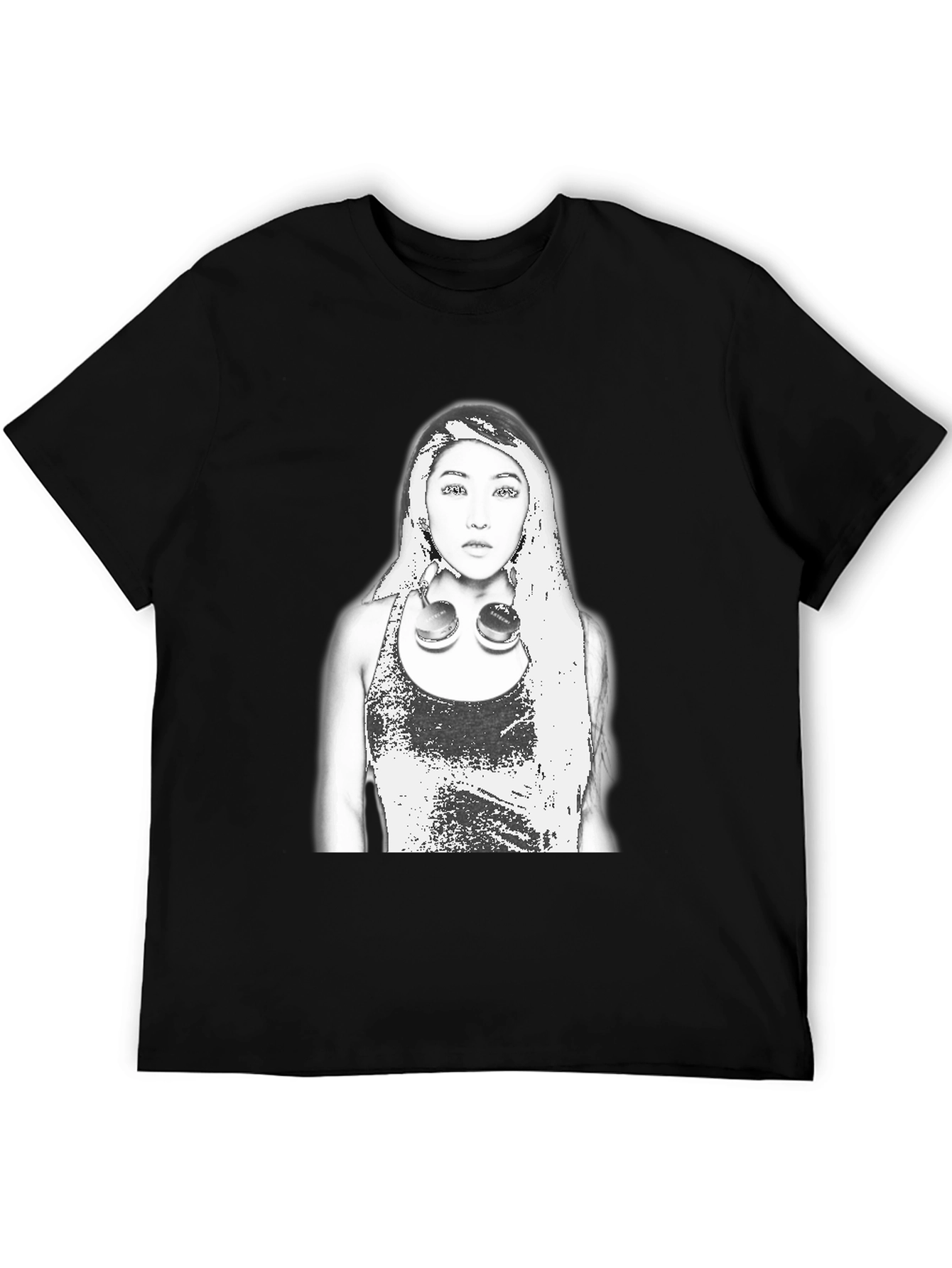Edgy Graphic Tee - Woman with Headphones Design