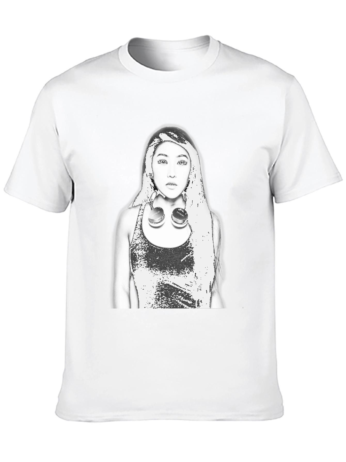 Edgy Graphic Tee - Woman with Headphones Design