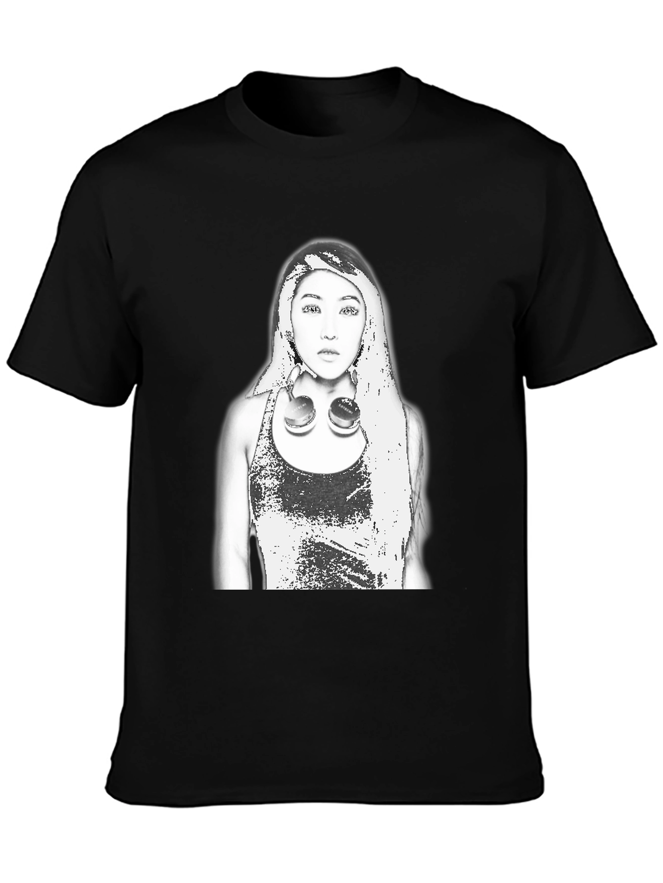 Edgy Graphic Tee - Woman with Headphones Design