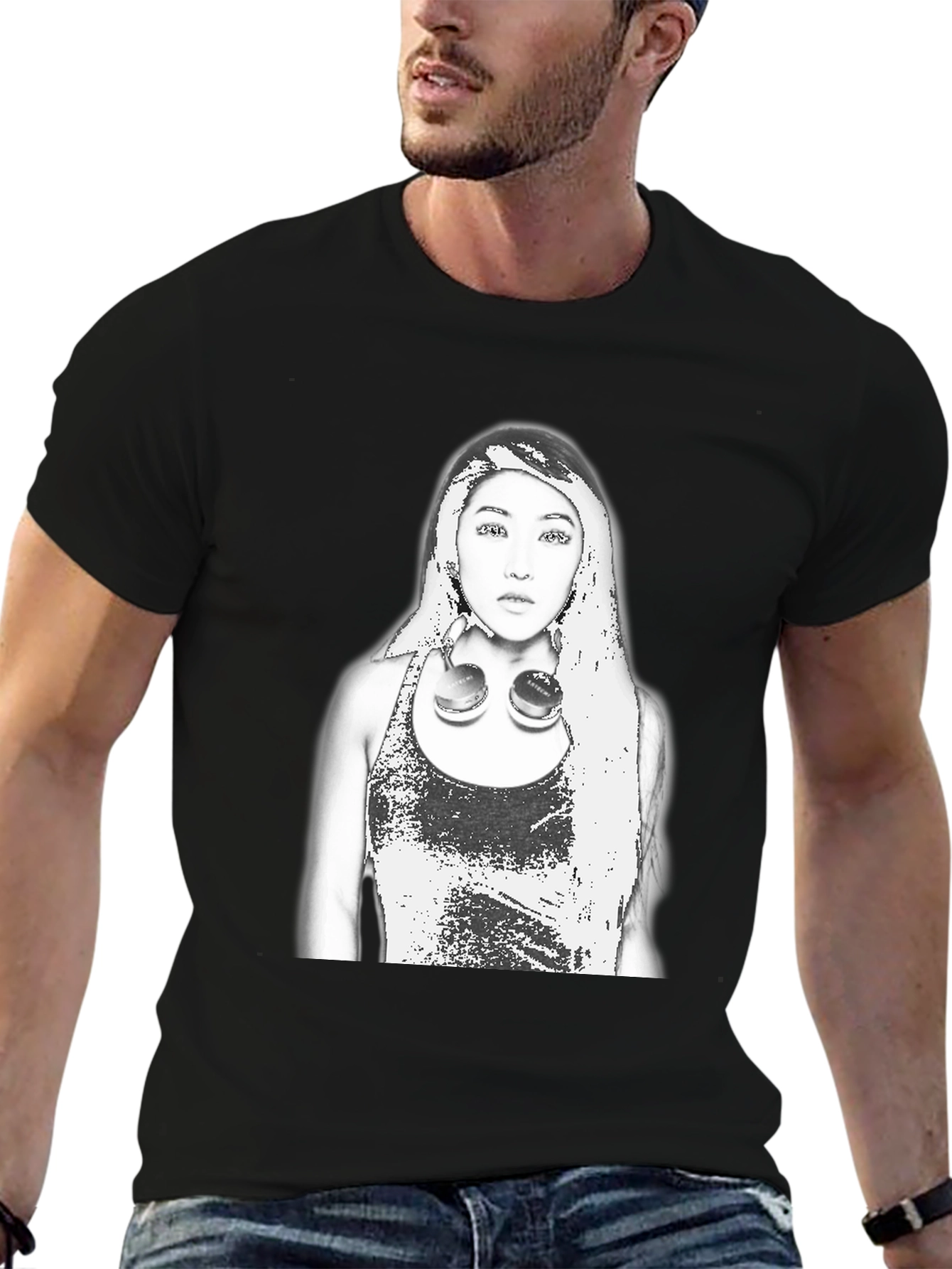 Edgy Graphic Tee - Woman with Headphones Design
