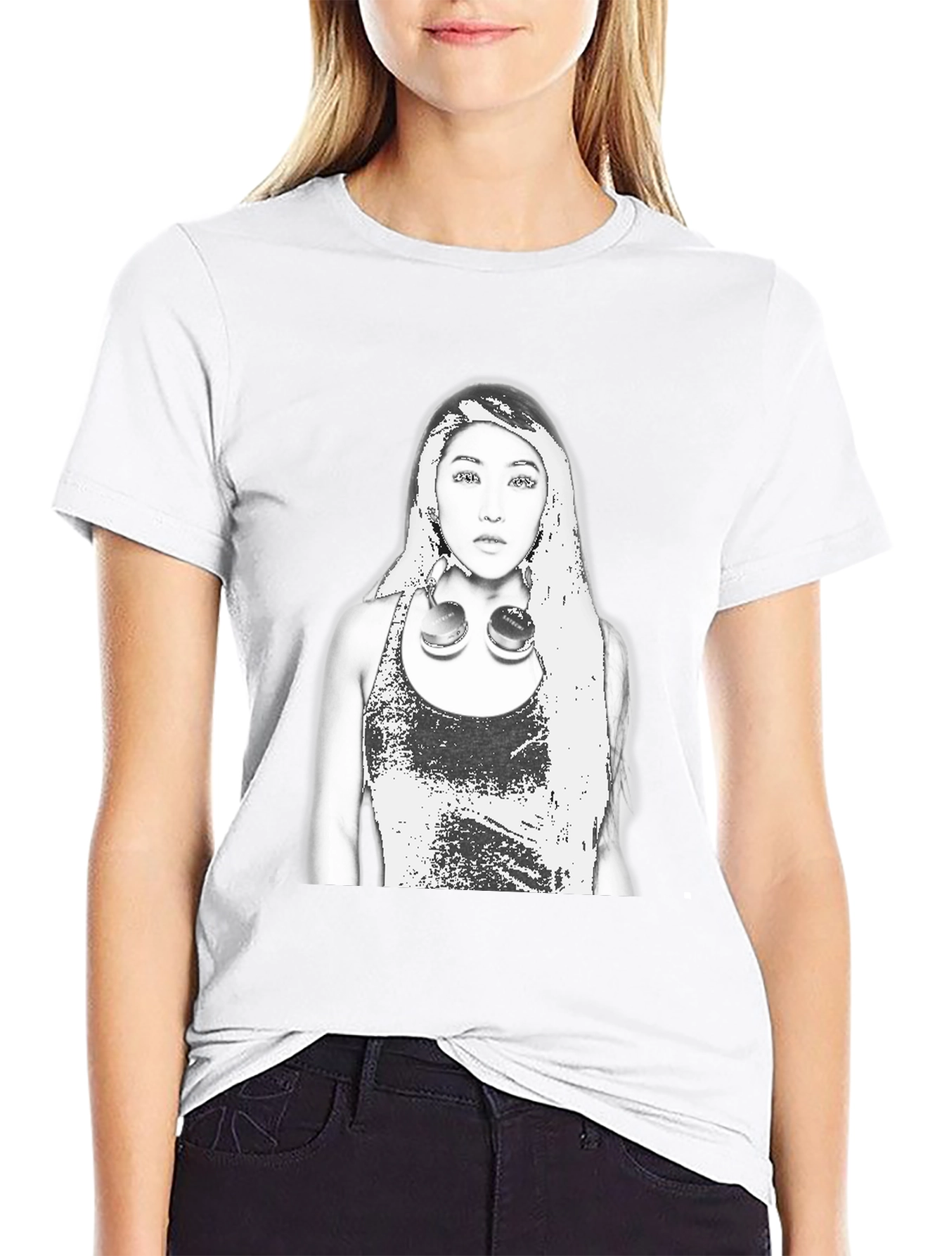 Edgy Graphic Tee - Woman with Headphones Design