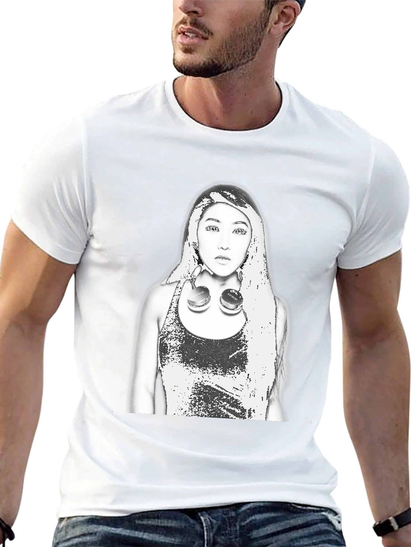 Edgy Graphic Tee - Woman with Headphones Design