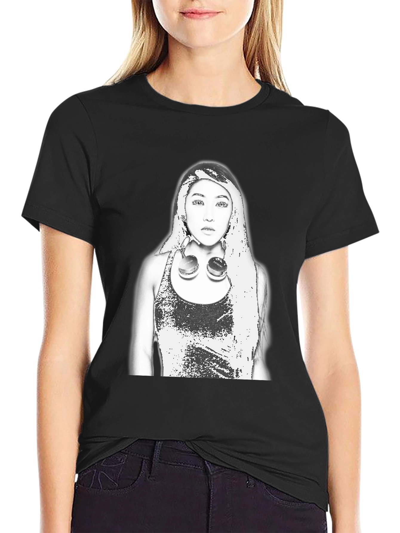 Edgy Graphic Tee - Woman with Headphones Design