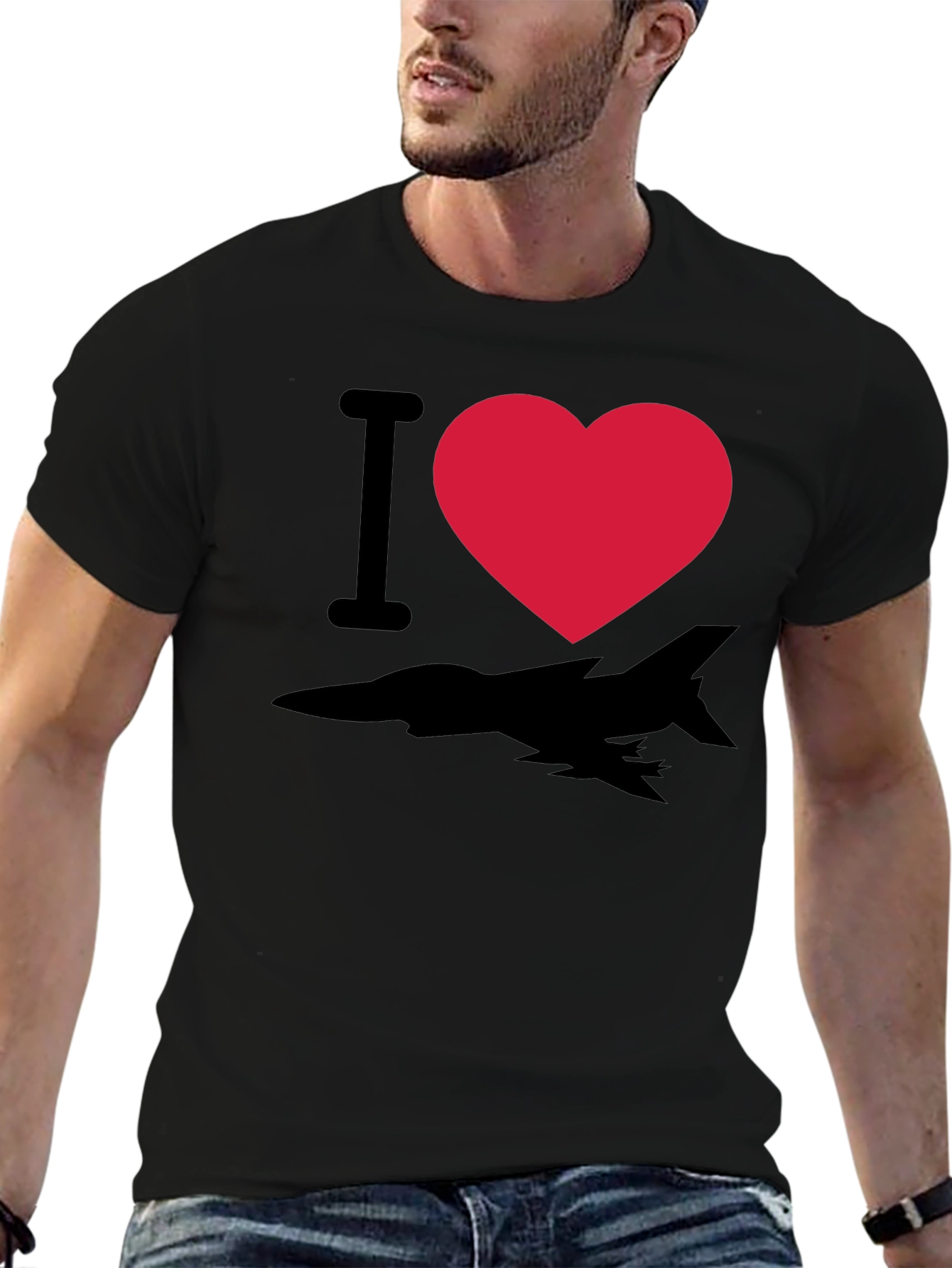 I Heart Fighter Jet T-Shirt - Black