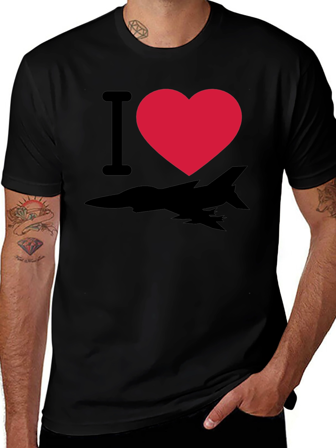 I Heart Fighter Jet T-Shirt - Black