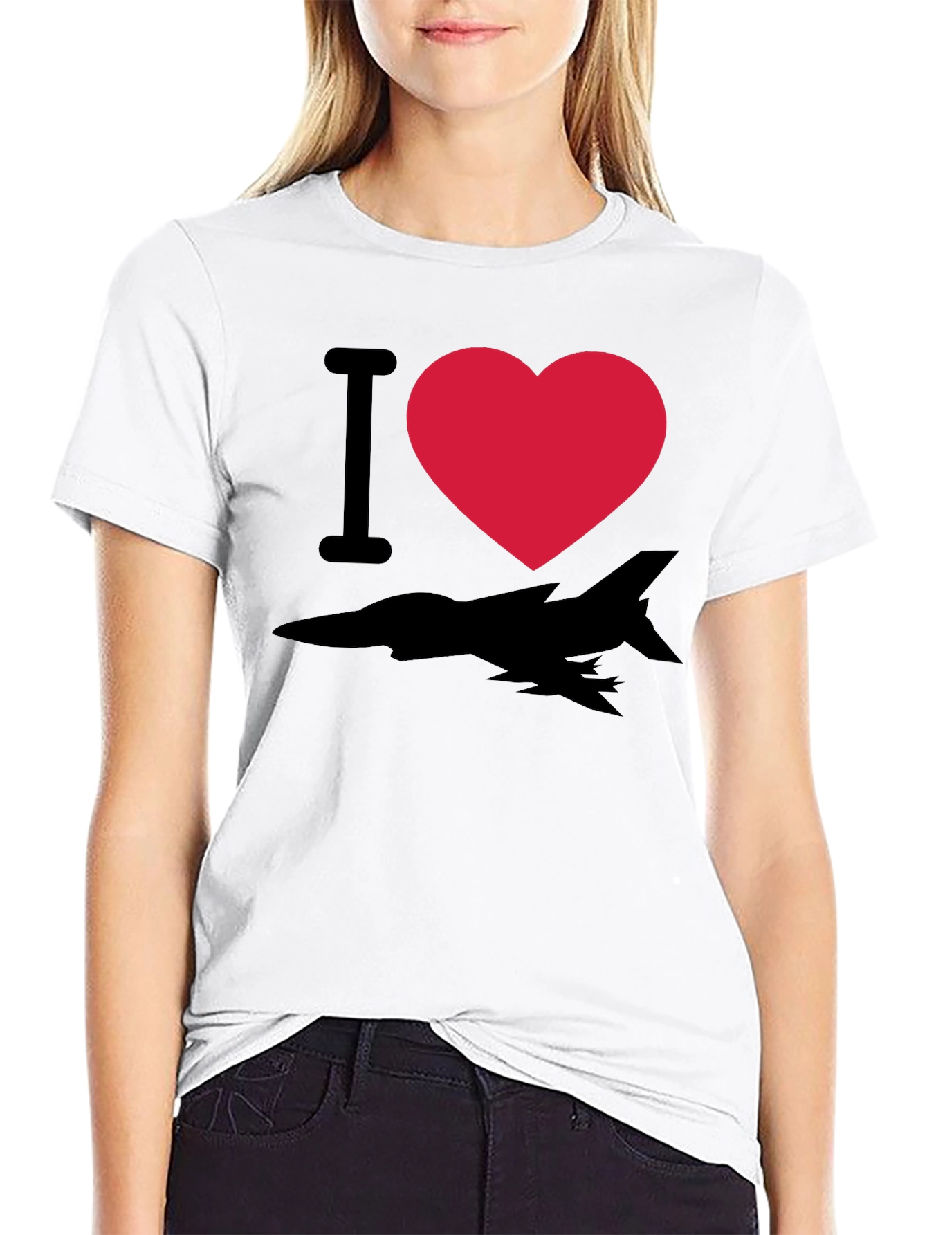 I Heart Fighter Jet T-Shirt - Black