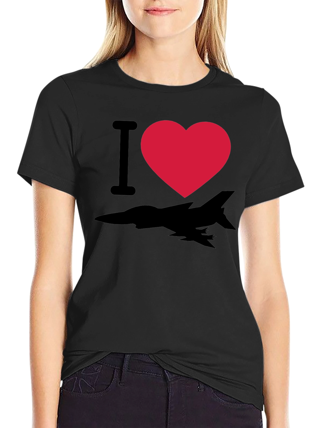 I Heart Fighter Jet T-Shirt - Black