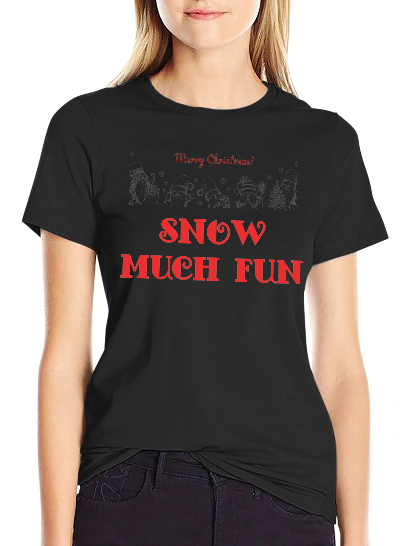 Merry Christmas Snow Much Fun Black T-Shirt