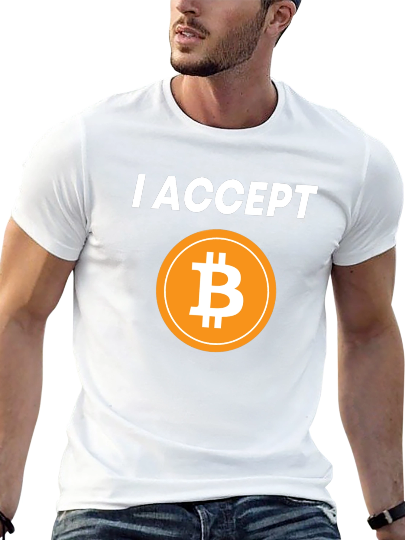I Accept Bitcoin Black T-Shirt Cryptocurrency BTC Tee
