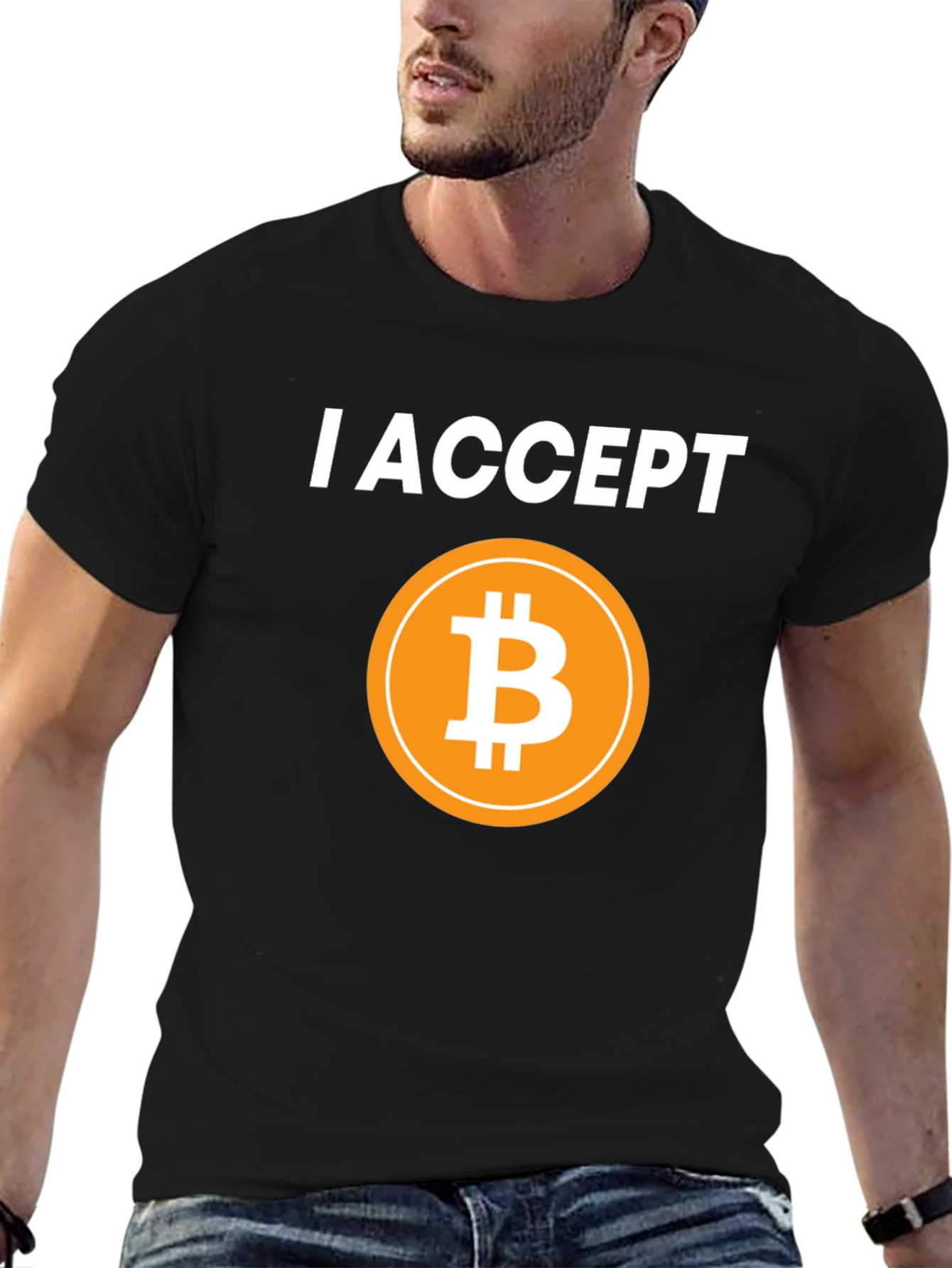 I Accept Bitcoin Black T-Shirt Cryptocurrency BTC Tee