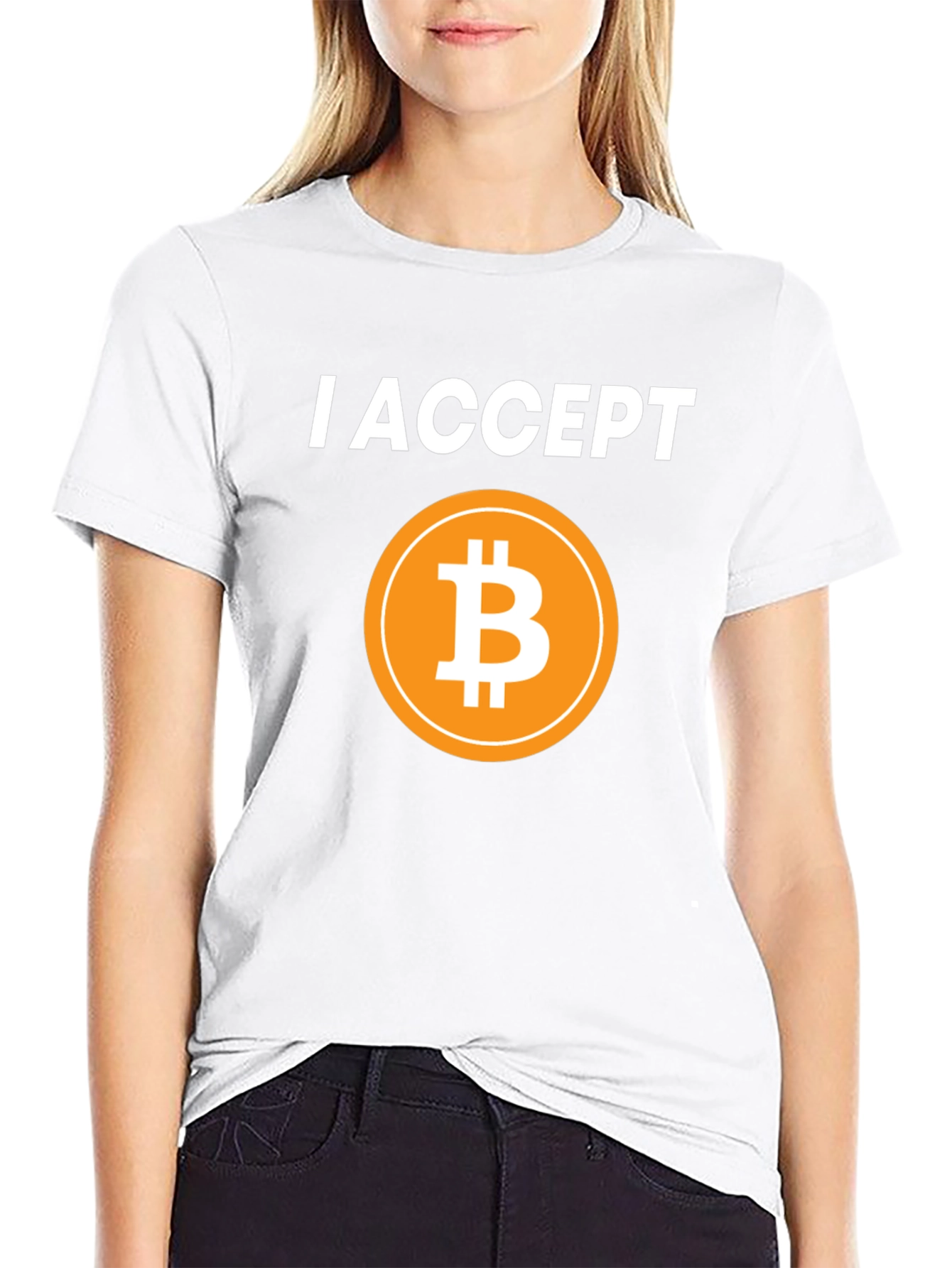 I Accept Bitcoin Black T-Shirt Cryptocurrency BTC Tee