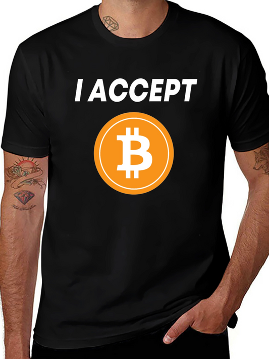 I Accept Bitcoin Black T-Shirt Cryptocurrency BTC Tee