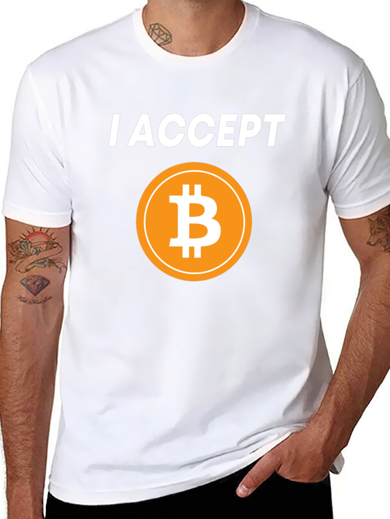 I Accept Bitcoin Black T-Shirt Cryptocurrency BTC Tee