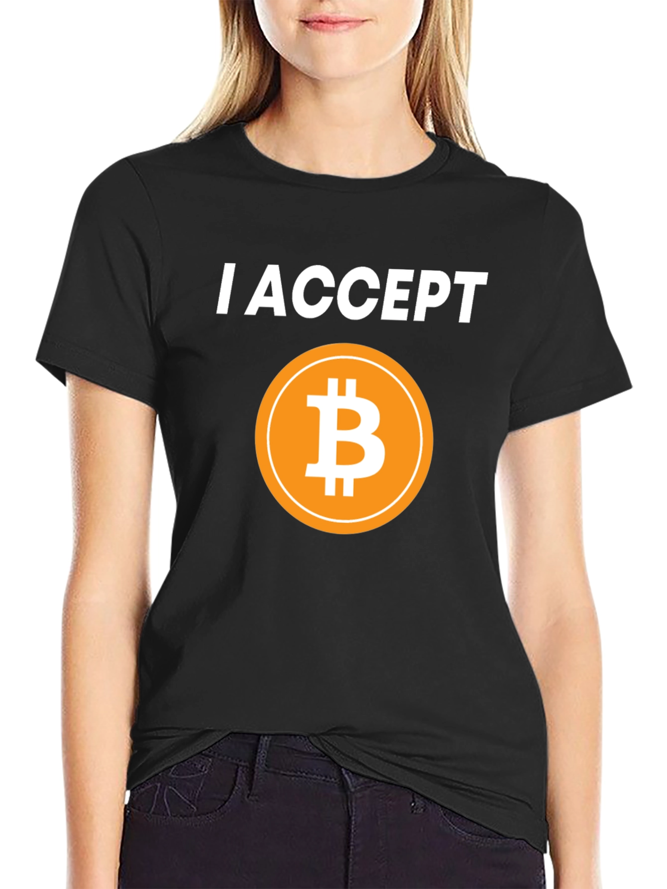 I Accept Bitcoin Black T-Shirt Cryptocurrency BTC Tee