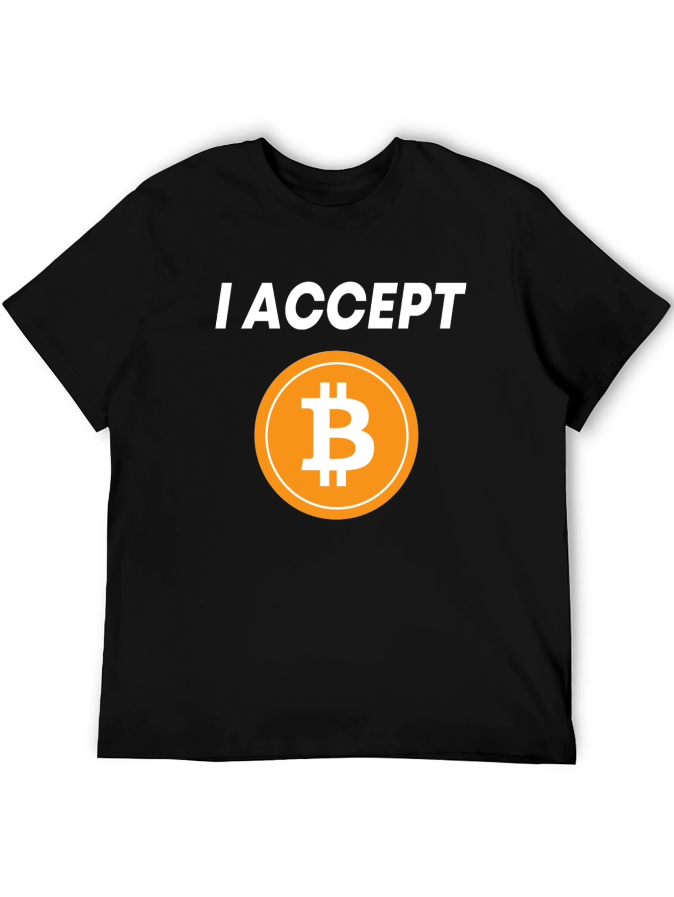 I Accept Bitcoin Black T-Shirt Cryptocurrency BTC Tee