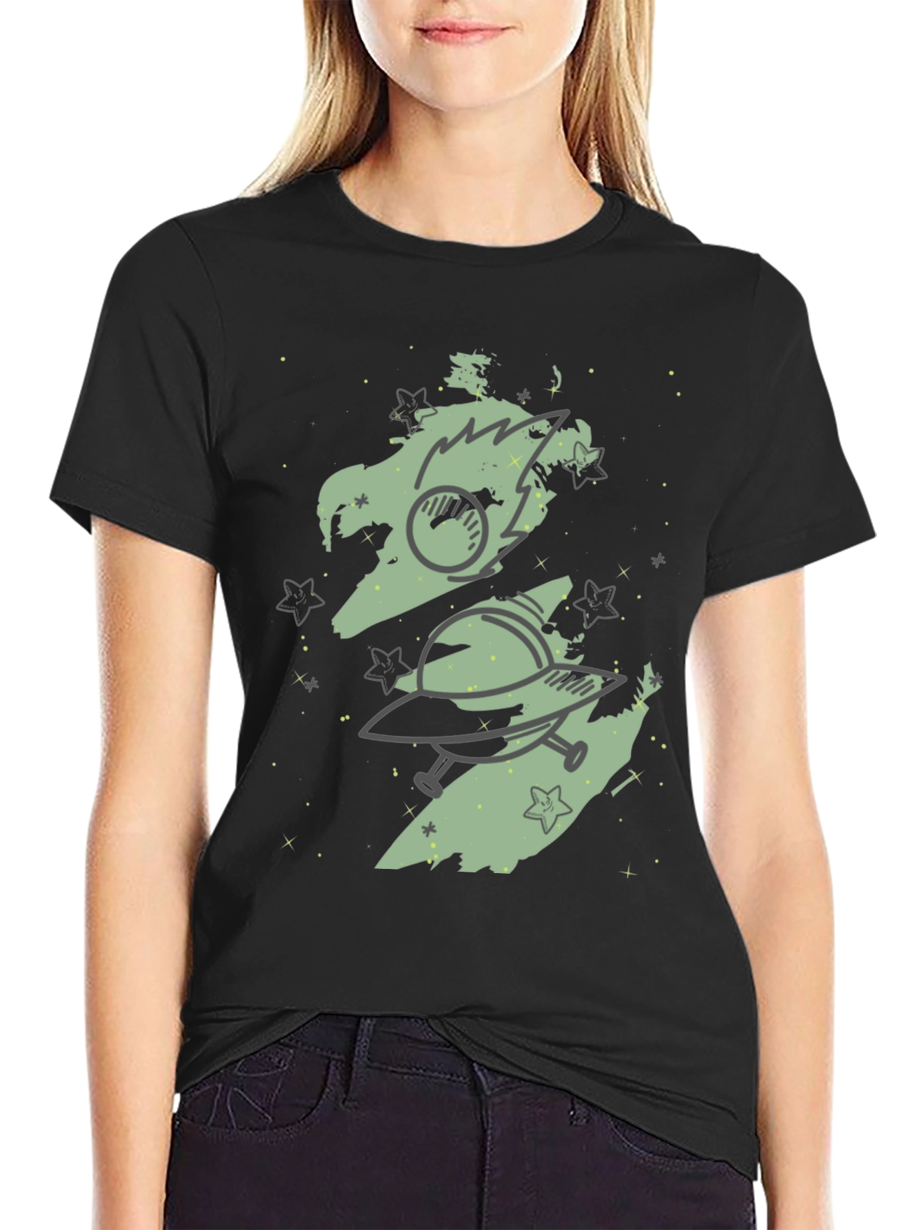 Space Adventure Graphic Tee - Black Cotton Blend