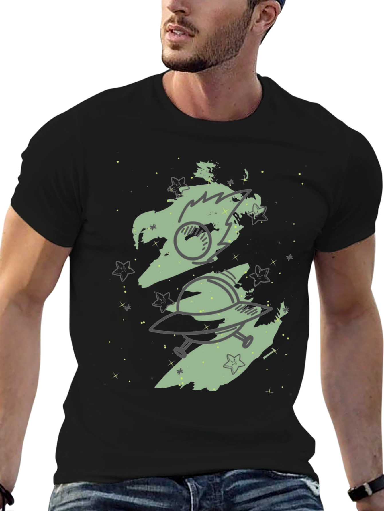 Space Adventure Graphic Tee - Black Cotton Blend