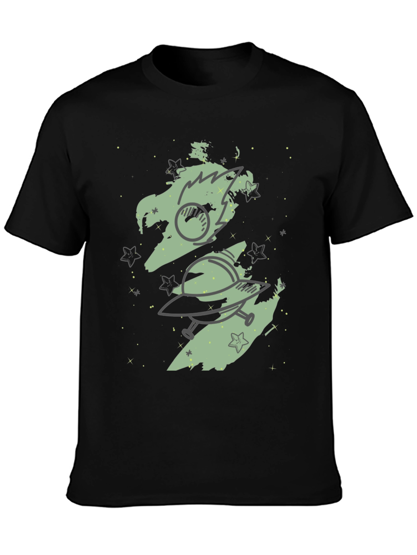 Space Adventure Graphic Tee - Black Cotton Blend