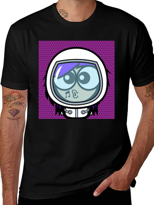 Cartoon Astronaut Black Graphic Tee